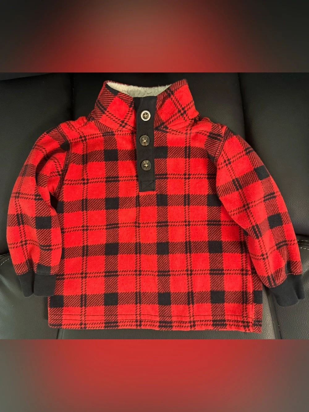 Carter's 12M Red & Black Plaid Sherpa-Trim Pullover Sweater